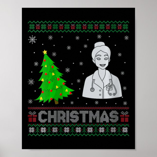 Womens Nurse Practitioner Xmas Tree Lighting Ugly Poster (Vorne)