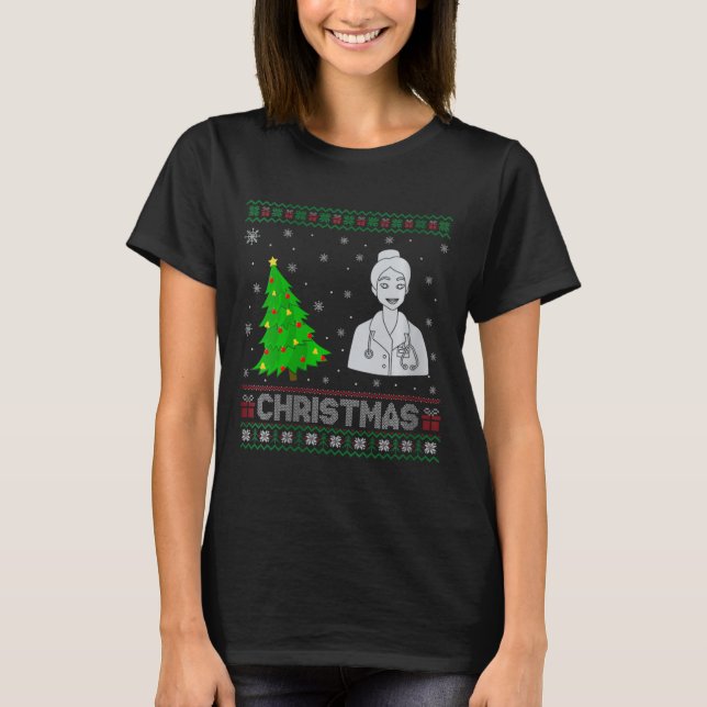 Womens Nurse Practitioner Xmas Tree Lighting Ugly T-Shirt (Vorderseite)
