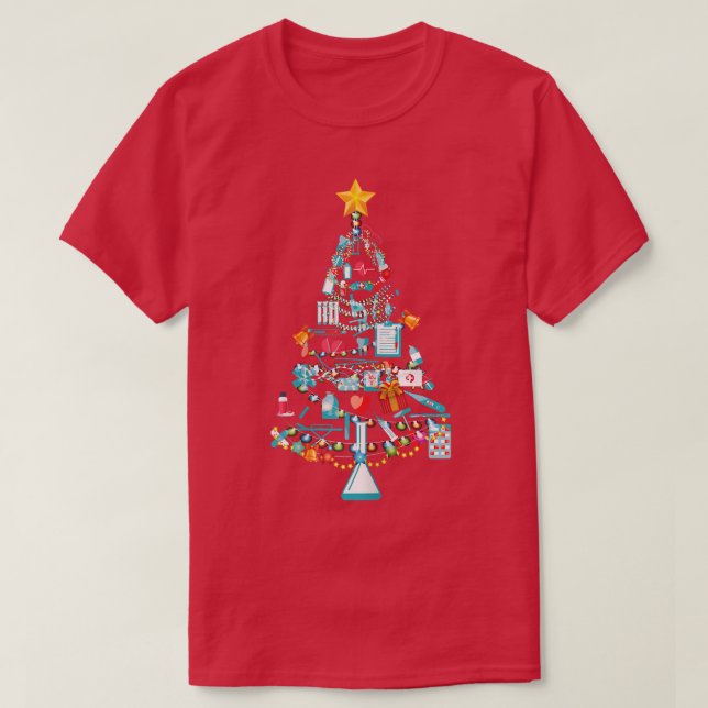 Womens Nurse Weihnachtsbaum Pflege Materialien Wei T-Shirt (Design vorne)