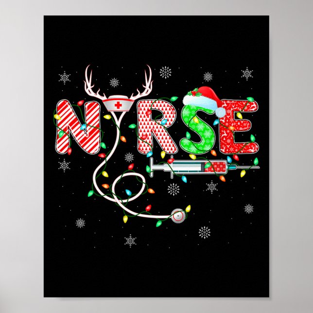 Womens Nursing Stethoscope Reindeer Nurse Hat Funn Poster (Vorne)