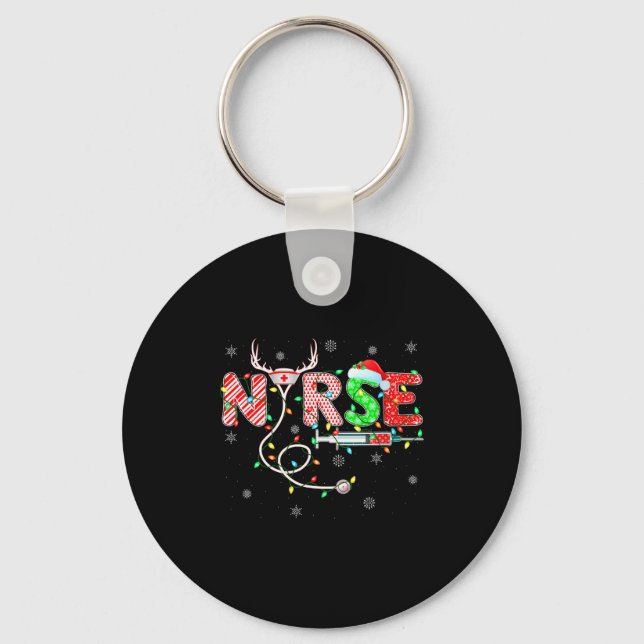 Womens Nursing Stethoscope Reindeer Nurse Hat Funn Schlüsselanhänger (Vorderseite)