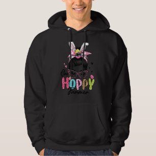 Womens One Hoppy Bauer Farm Messy Bun Hair Bunny B Hoodie