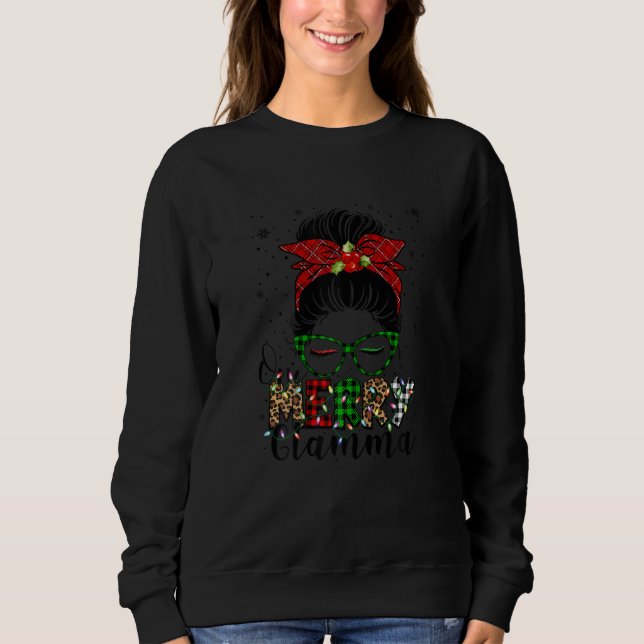 Womens One Merry Glamma Messy Bun Christmas Family Sweatshirt (Vorderseite)