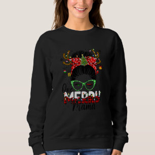 Womens One Merry Mama Leopard Büffel Kariert Unord Sweatshirt