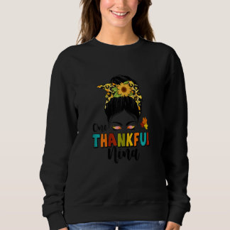 Womens One Thankful Nina Leopard Messy Bun Fall Th Sweatshirt