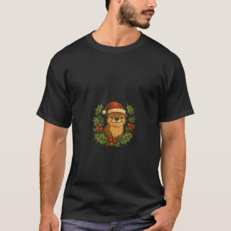 Womens Otter Wearing a Santa Hat Christmas Winter  T-Shirt