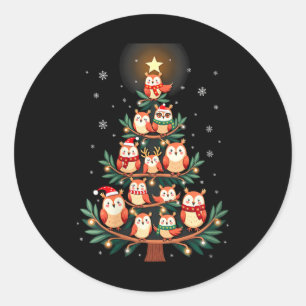 Womens Owl Weihnachtsbaum Xmas Lichter Xmas Owl Lo Runder Aufkleber