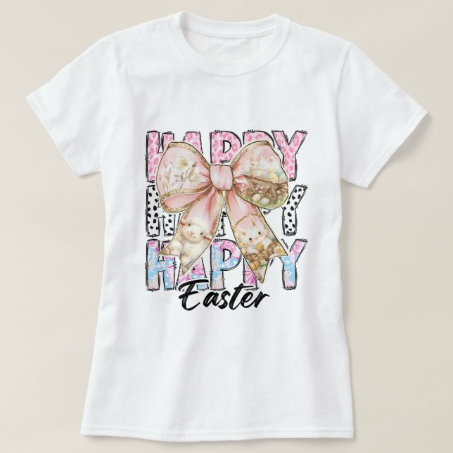 Womens Pastel Happy Oaster Coquette Bow T-Shirt (Design vorne)