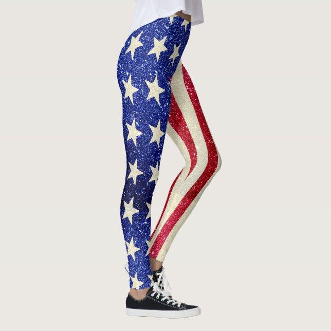 Women's Patriotic Leggings, American Flag Glitter Leggings (Rechts)