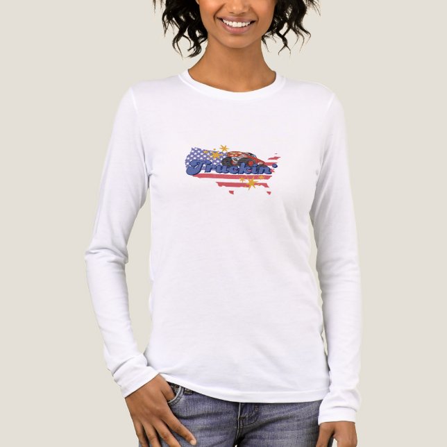 Womens Patriotic Truckin' Long Sleeve Tri-Blend Shirt (Vorderseite)