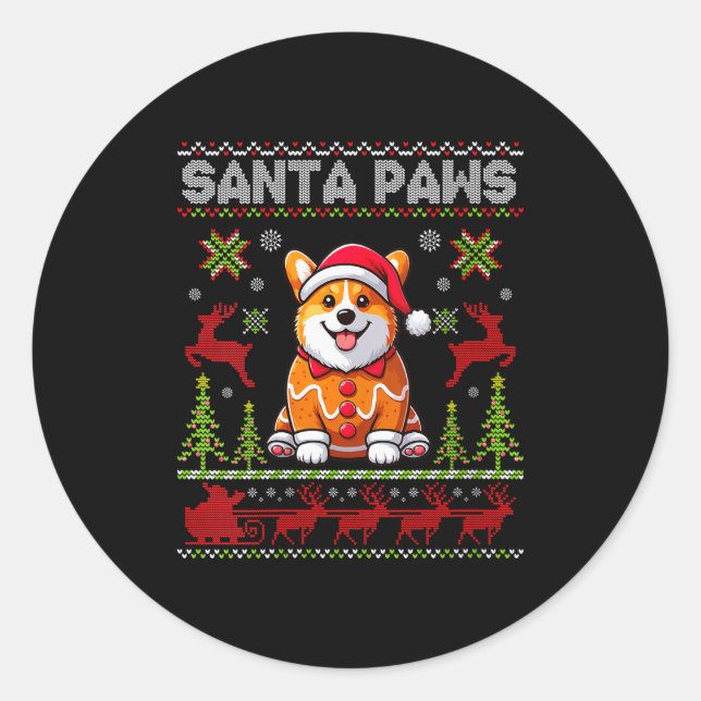 Womens Pembroke Welsh Corgi Santa Paws Merry Chris Runder Aufkleber (Vorderseite)