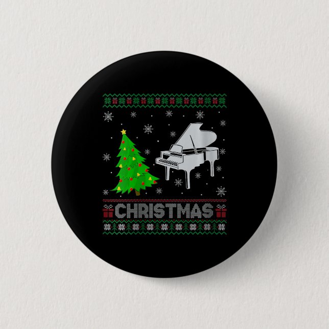 Womens Piano Xmas Tree Lighting Ugly Weihnachtssch Button (Vorderseite)