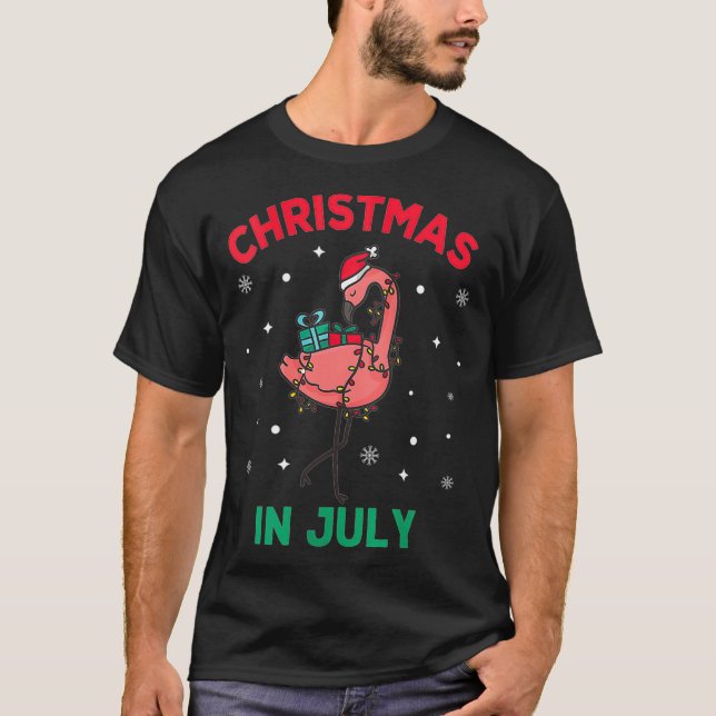 Womens Pink Flamingo Weihnachten Im Juli Weihnacht T-Shirt (Vorderseite)