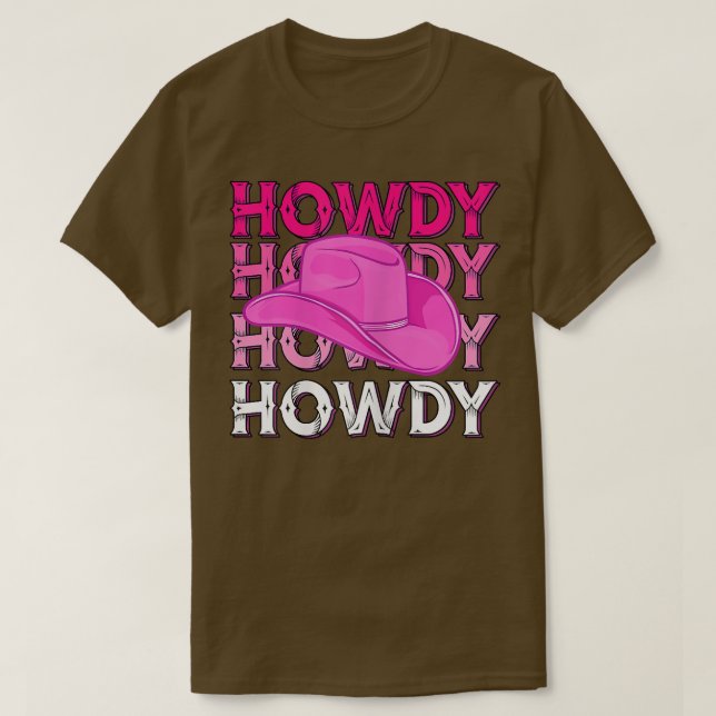 Womens Pink Howdy Cowgirl Western Country Rodeo Aw T-Shirt (Design vorne)