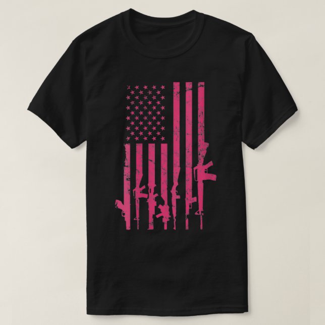 Womens Pink Pro Gun USA Flag Funny Ladys Womens T-Shirt (Design vorne)