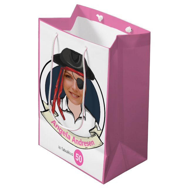 Womens Pirate Birthday Funny 50th Face Great Mittlere Geschenktüte (Vorderseite Schrägansicht)
