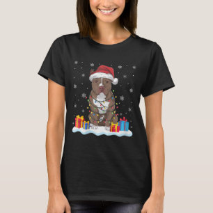 Womens Pitbull Hund Weihnachtsmannmütze Weihnachts T-Shirt