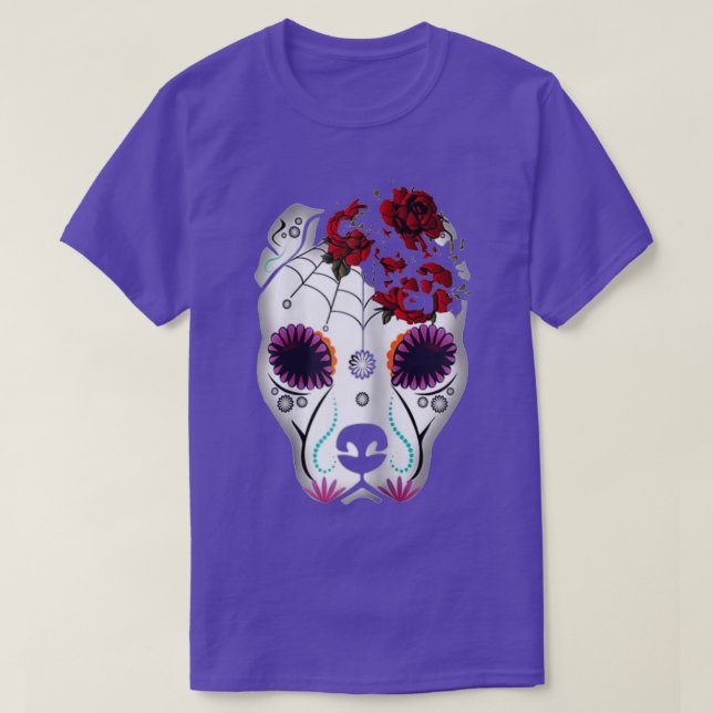 Womens Pitbull Sugar Skull Tattoo Halloween Gesche T-Shirt (Design vorne)