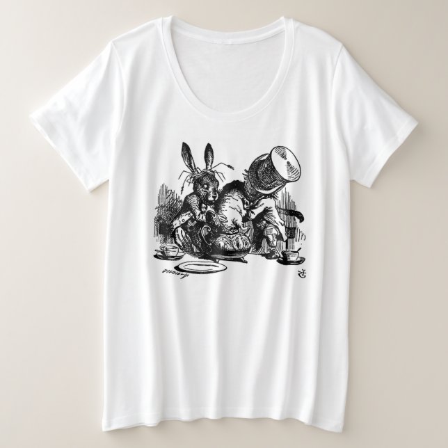 Women's Plus Mad Hatter Alice im Wunderland Teapot Große Größe T-Shirt (Design vorne)