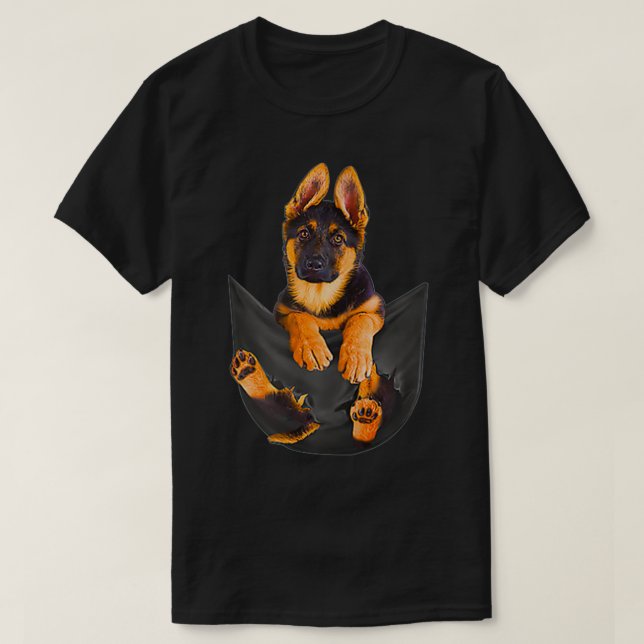 Womens Pocket German Shepherd Puppy Niedlich Dog L T-Shirt (Design vorne)