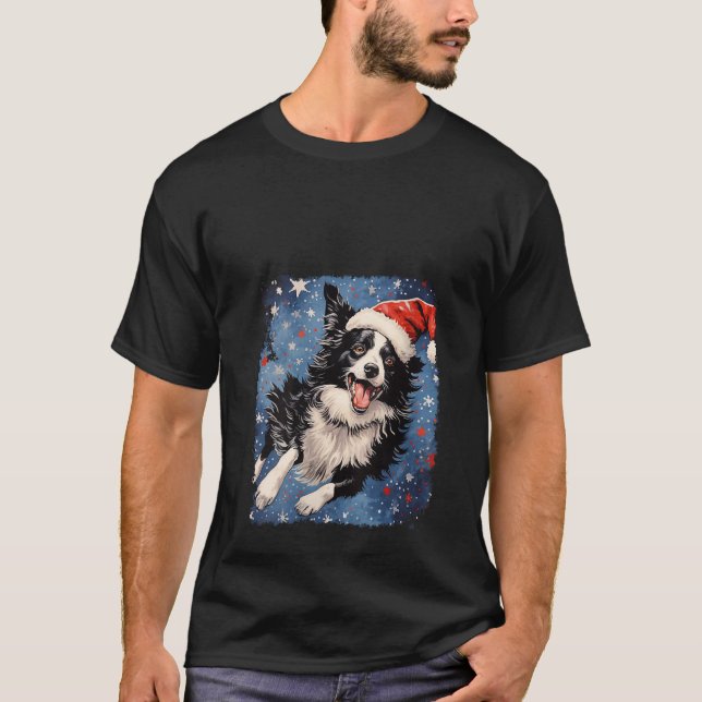 Womens Pop Art Christmas Dog Border Collie V Neck  T-Shirt (Vorderseite)