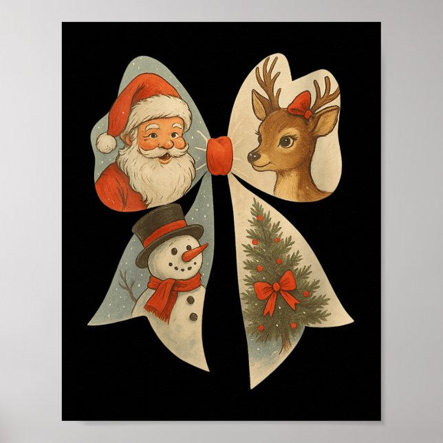 Womens Preppy Christmas Coquette Bow Reindeer Snow Poster (Vorne)