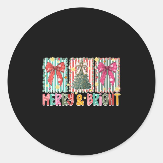 Womens Preppy Coquette Bow Christmas Tree Merry An Runder Aufkleber (Vorderseite)