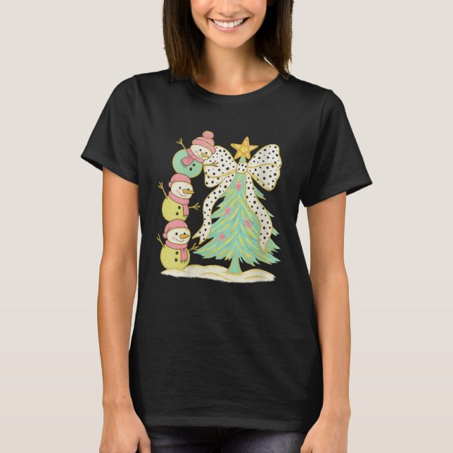 Womens Preppy Coquette Christmas Snowm 2025 Funny  T-Shirt (Vorderseite)