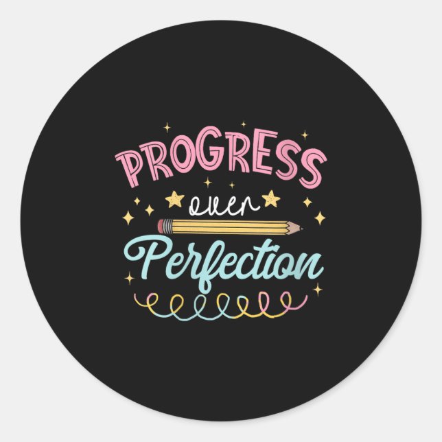 Womens Progress Over Perfection Motivational Teach Runder Aufkleber (Vorderseite)