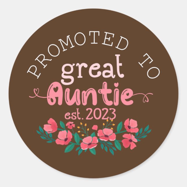 Womens Promoted to Great Auntie Est 2023 Gifts Runder Aufkleber (Vorderseite)