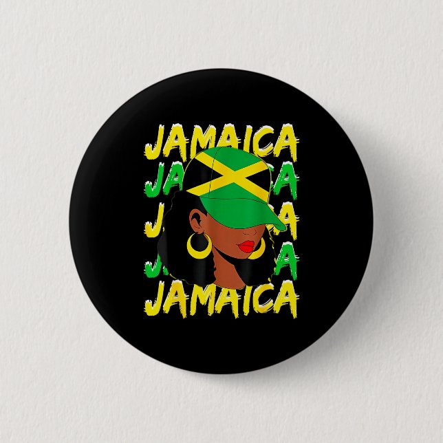 Womens Proud Jamaican Afro Black Woman Jamaica Fla Button (Vorderseite)
