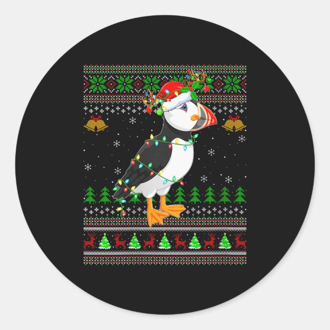 Womens Puffin Bird Ugly Christmas Sweaters Holiday Runder Aufkleber (Vorderseite)