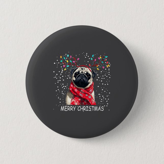 Womens Pug Dog Xmas Santa Hat F Christma Long Slee Button (Vorderseite)