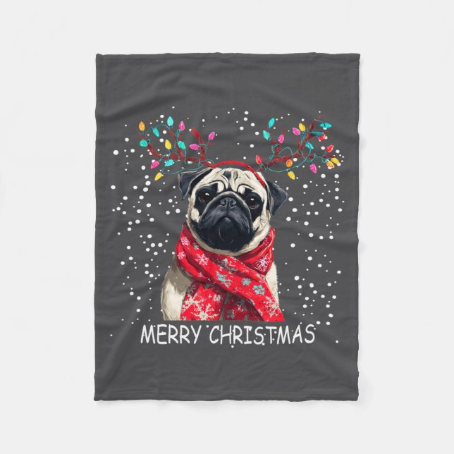 Womens Pug Dog Xmas Santa Hat F Christma Long Slee Fleecedecke (Vorderseite)