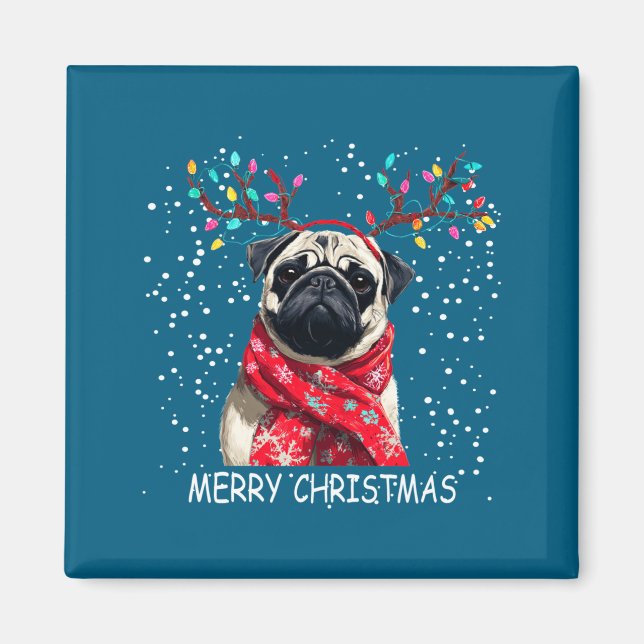 Womens Pug Dog Xmas Santa Hat F Christma Long Slee Magnet (Vorne)