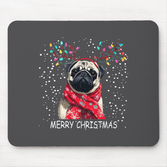 Womens Pug Dog Xmas Santa Hat F Christma Long Slee Mousepad (Vorne)