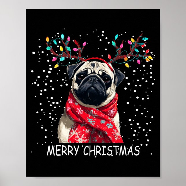 Womens Pug Dog Xmas Santa Hat F Christma Long Slee Poster (Vorne)