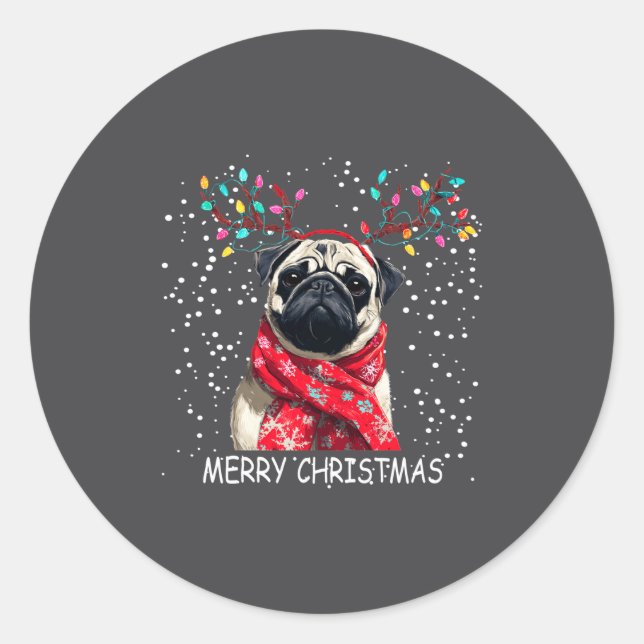 Womens Pug Dog Xmas Santa Hat F Christma Long Slee Runder Aufkleber (Vorderseite)