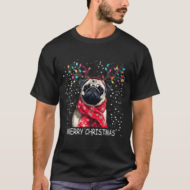 Womens Pug Dog Xmas Santa Hat F Christma Long Slee T-Shirt (Vorderseite)