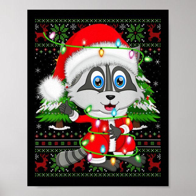 Womens Raccoon Christmas Lights Santa Costume Ugly Poster (Vorne)