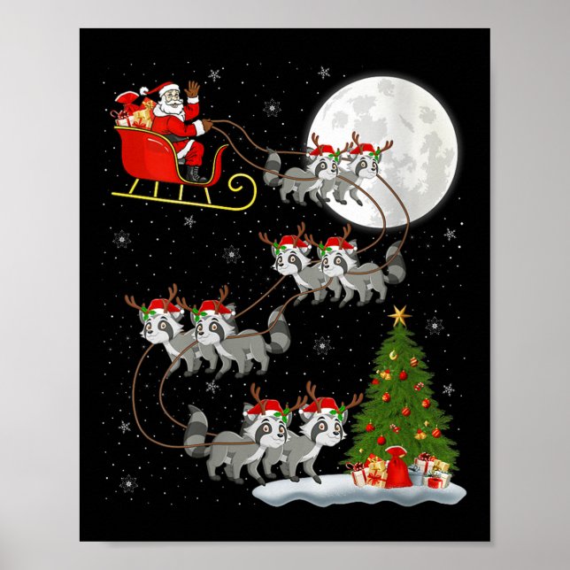 Womens Raccoon Santa Sleigh Flying Funny Magical C Poster (Vorne)