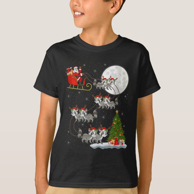 Womens Raccoon Santa Sleigh Flying Funny Magical C T-Shirt (Vorderseite)