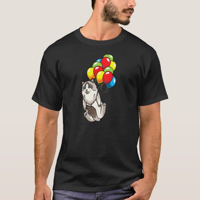 Womens Ragdoll Cat auf Balloons T-Shirt (Vorderseite)