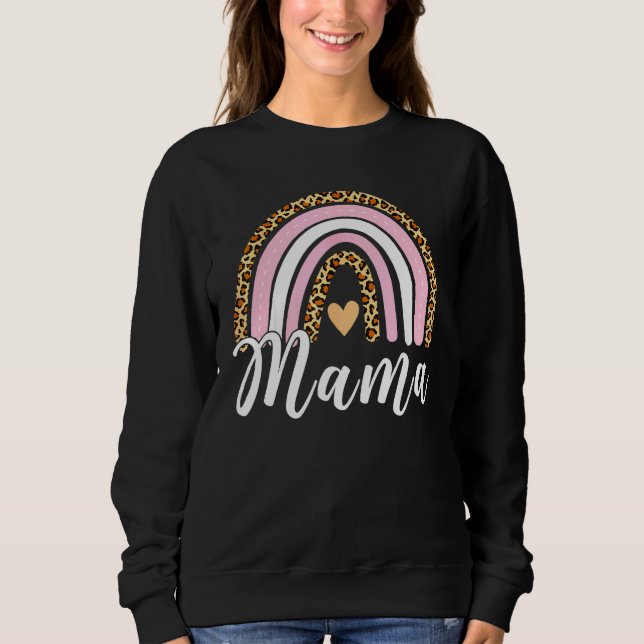 Womens Rainbow Mama Leopard Print Niedlich Junge M Sweatshirt (Vorderseite)