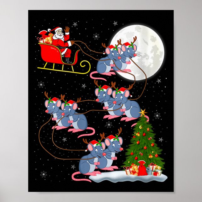 Womens Rat Rodents Santa Sleigh Flying Funny Magic Poster (Vorne)