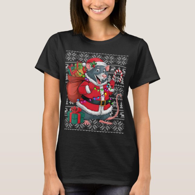 Womens Rat Xmas Sweater Style Ugly Santa Rat Chris T-Shirt (Vorderseite)