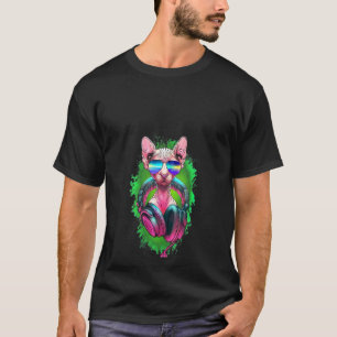 Womens Rave Sphynx Edm Kitty Dj Kitten Cat Hairles T-Shirt