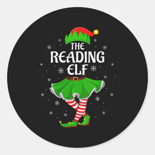 Womens Reading Elf Christmas Family Girls Women El Runder Aufkleber (Vorderseite)