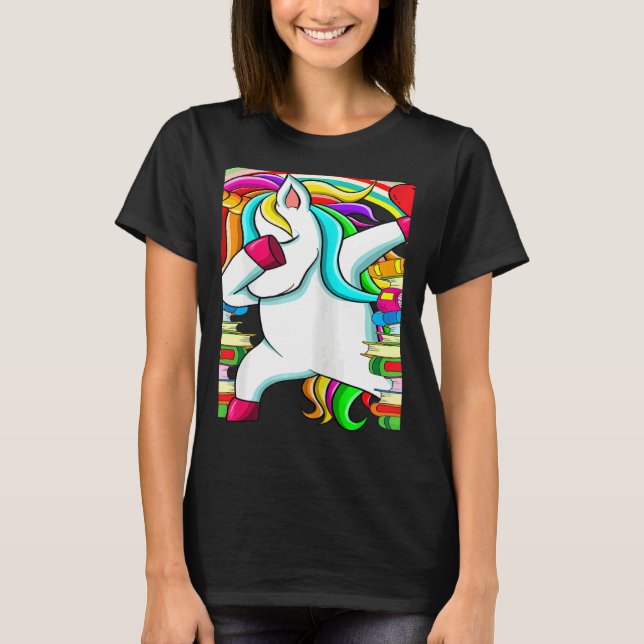 Womens Reading Teacher Dabbing Unicorn Elementary  T-Shirt (Vorderseite)