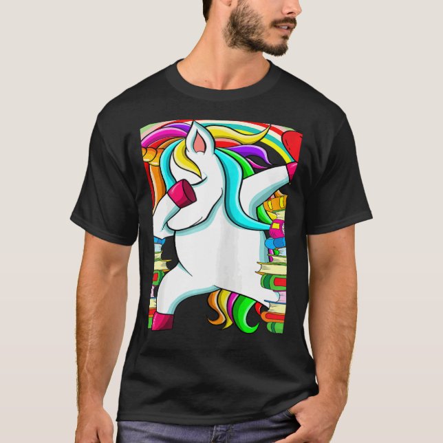 Womens Reading Teacher Dabbing Unicorn Elementary  T-Shirt (Vorderseite)